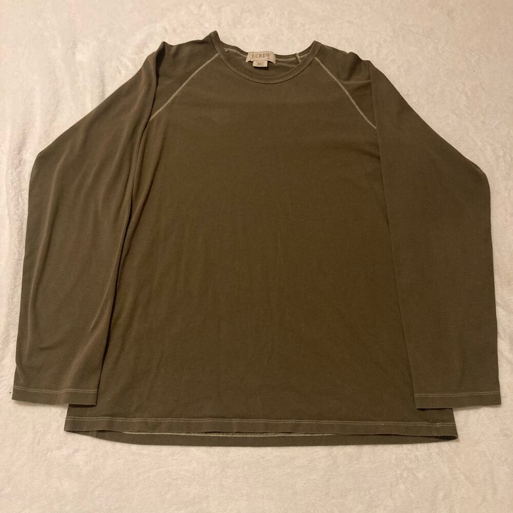 J.Crew Long Sleeve T-Shirt Mens XL Olive Brown Cotton Raglan Contrast Stitch Tee